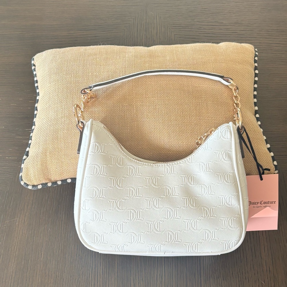 Juicy Couture White Embossed Logo Shoulder Bag NWT JC Rhinestone Purse Y2K - Picture 4 of 7